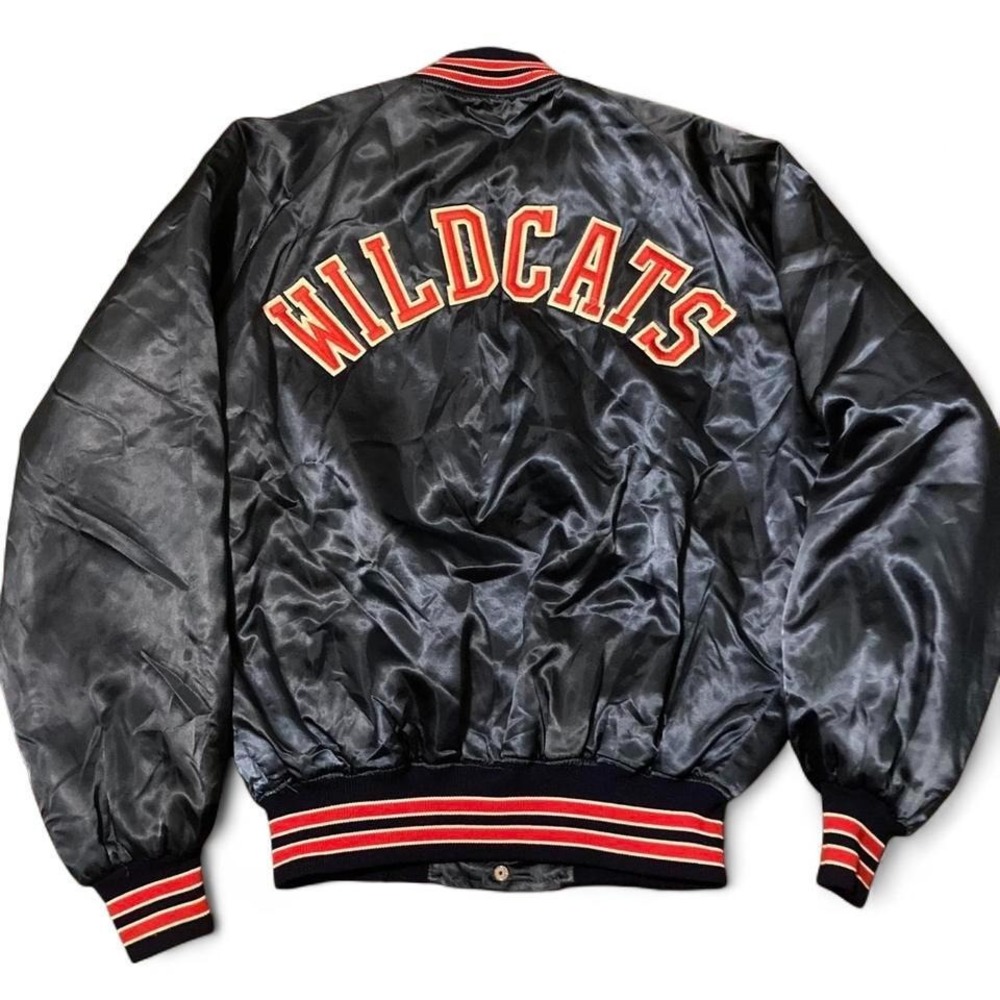 HOWE athletic apparel navy quilted satin jacket wildcats vintage 70s/80s XL/24.5